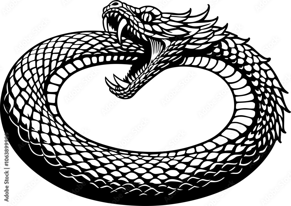 Fototapeta premium легендарная мифическая змея, кусающая свой собственный хвост