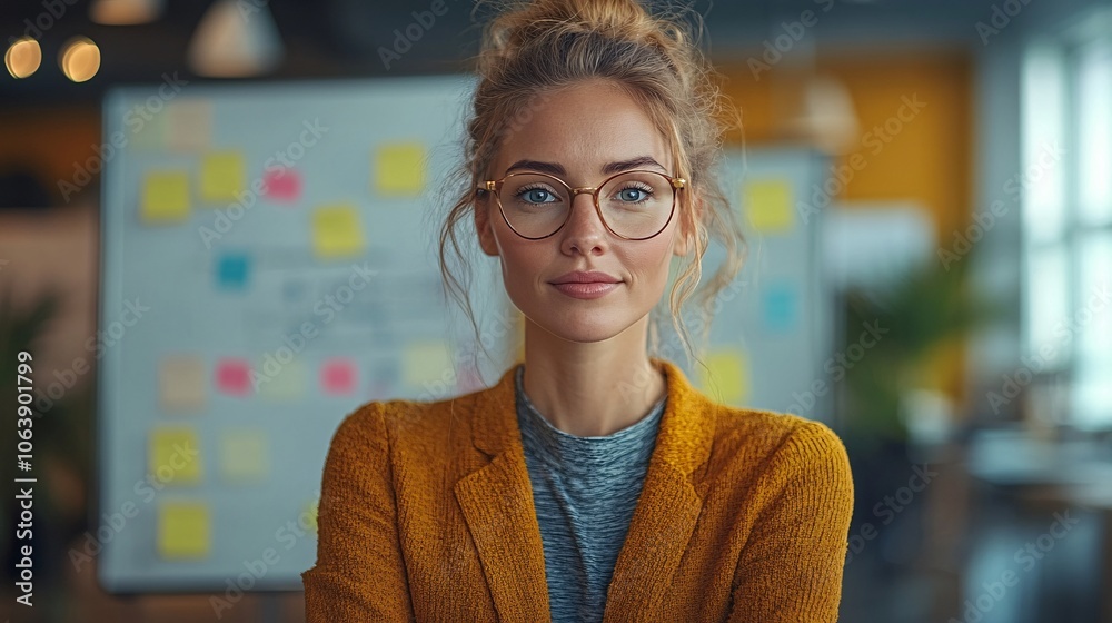 Confident Businesswoman in Glasses, Modern Office Portrait