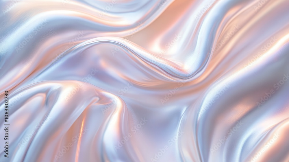 Obraz premium Minimalistic abstract pearl glow macro liquid background with smooth waves on a light gray canvas