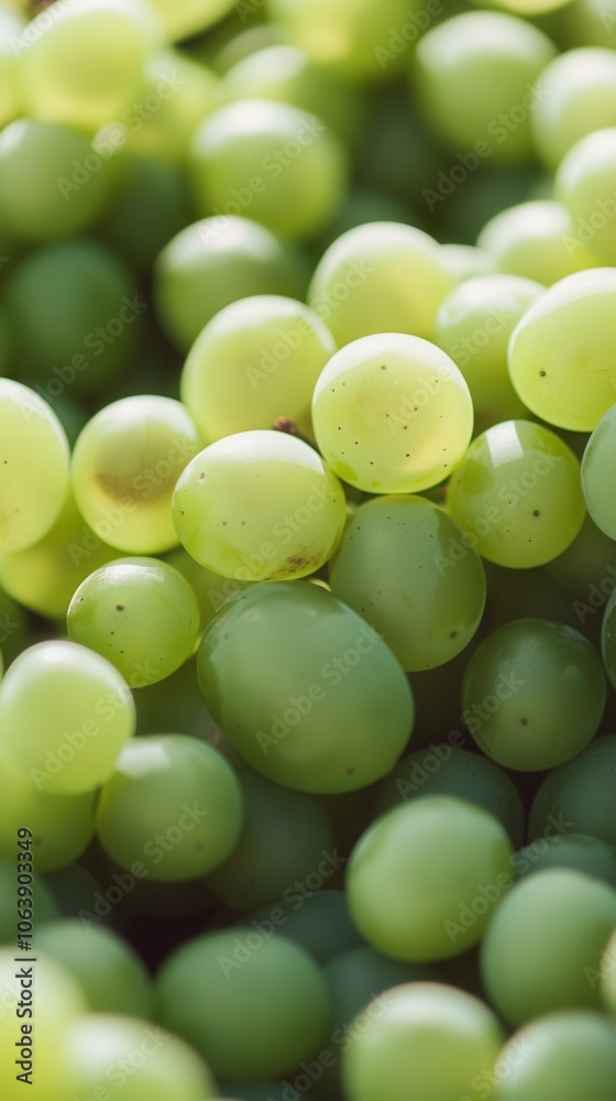 Fresh green grapes clustered together in a lush vineyard during late summer, showcasing their vibrant color and juicy texture Fresh green grapes clustered together in a lush vineyard during late summer, showcasing their vibrant color and juicy texture