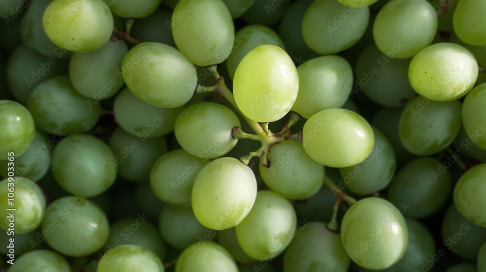 Fresh green grapes clustered together, showcasing their vibrant color and natural texture in a bountiful arrangement Fresh green grapes clustered together, showcasing their vibrant color and natural texture in a bountiful arrangement