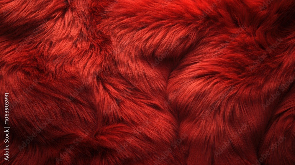 Detailed close-up of vibrant red fur texture showcasing its softness and depth under natural lighting mockup, mock up, template, empty, for text, place, copyspace, copy space