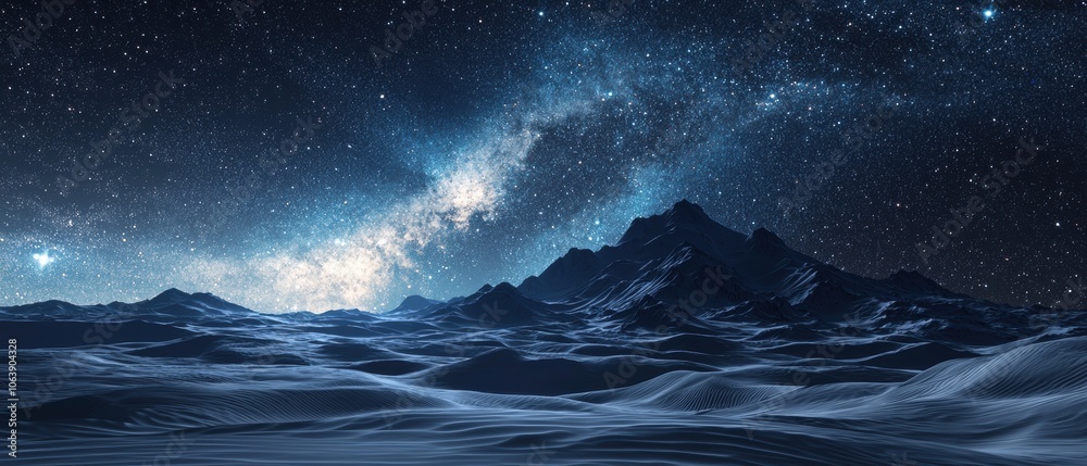 A starry night sky with a mountain in the background