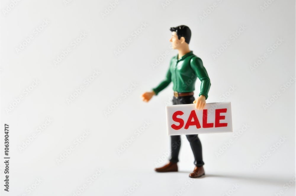 toy man holding a sign with the text (Sale) toy man holding a sign with the text (Sale)