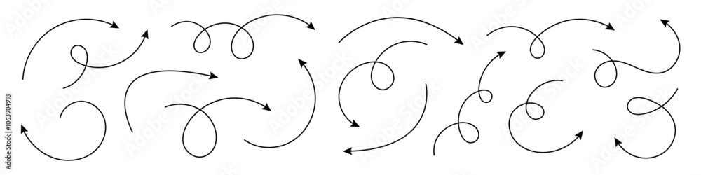 Collection of curve arrows. Set simple curved hand drawn arrows. Collection of curve arrows. Set simple curved hand drawn arrows.