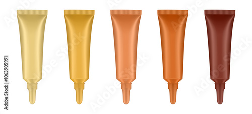 Mockup of salve or ointment tube. Beige, gold, bronze and brown colors. Hand cream, mask or lotion. Acrylic paint