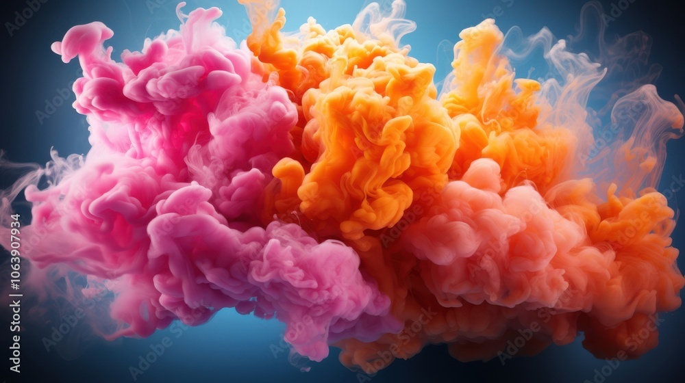 Fototapeta premium Abstract Swirling Clouds of Pink and Orange Ink in Water