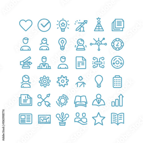 A set of minimalist, line-art style business and productivity icons design Vector illustration