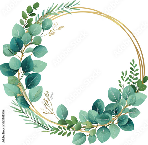 Elegant Greenery and Gold Wreath Illustration