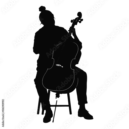a black silhouette of a person playing the cello.
