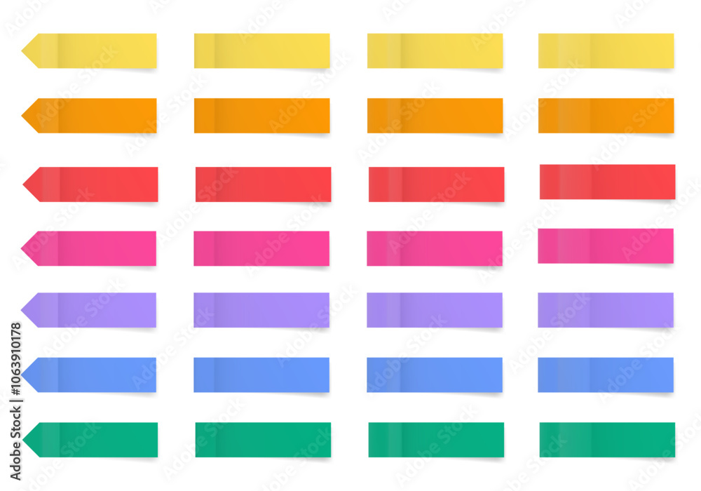 Set of long thin paper stickers. Pointed bookmarks. Stick in notes. Green, purple, blue, red, yellow, orange and pink colors. Multicolor post it notes. Sheets of paper. Tag, sticky note. Set of long thin paper stickers. Pointed bookmarks. Stick in notes. Green, purple, blue, red, yellow, orange and pink colors. Multicolor post it notes. Sheets of paper. Tag, sticky note.