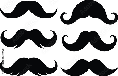 Moustache Silhouette, Set of mustache icon vector