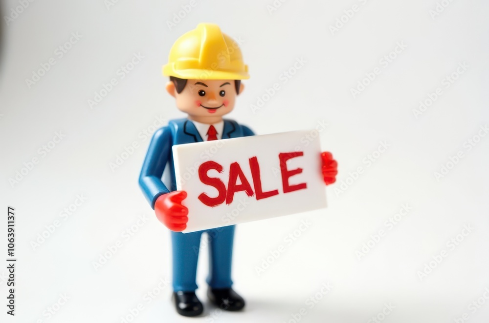 toy man holding a sign with the text (Sale) toy man holding a sign with the text (Sale)