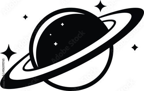 Saturn silhouette vector, Saturn icon, Saturn with sparkle silhouette