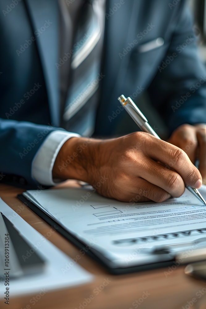 Professional Businessman Signing Document at Desk