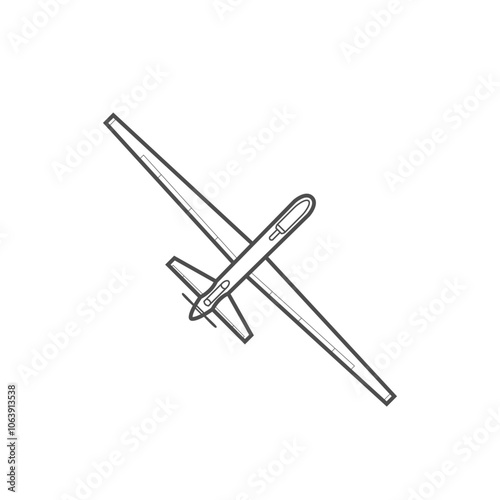 Modular reconnaissance-strike unmanned aerial vehicle top view, combat drone icon.