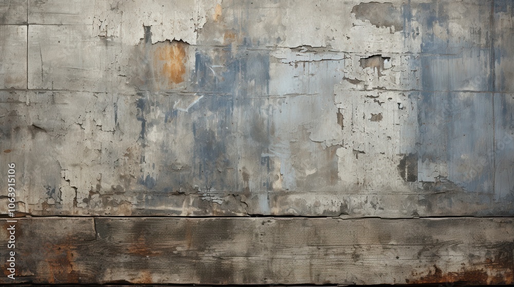 Weathered Concrete Wall with Distressed Wooden Plank Below Weathered Concrete Wall with Distressed Wooden Plank Below