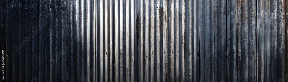 Fototapeta premium Weathered Corrugated Metal Wall with Light and Shadow