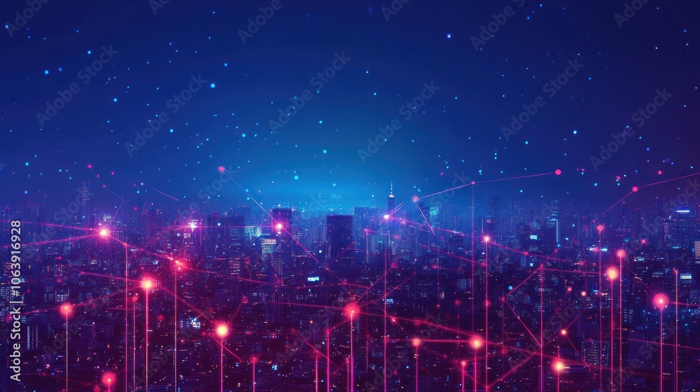 Futuristic Cityscape with Network Connections Futuristic Cityscape with Network Connections