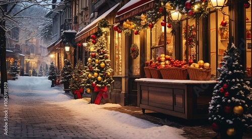 close up of christmas scene, christmas gifts background, christmaas in winter photo