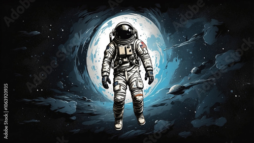 Astronaut in Outer Space, In a Spacesuit, Suit, Science Illustraiton photo