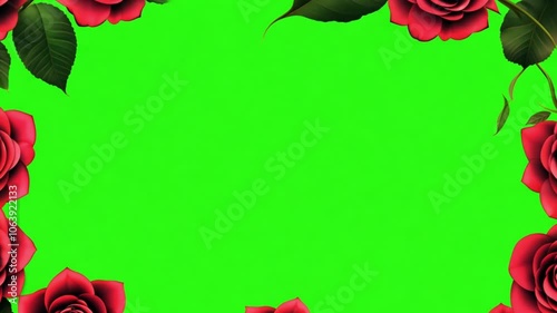 rose toy green screen Red rose animation frame on green screen background. Romantic design of  roses flowers green screen for love frame. Valentine's Day chroma key. Copy  space Stock Video
