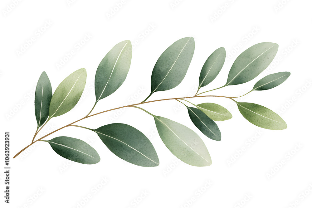 Naklejka premium Watercolor green eucalyptus branch isolated on white