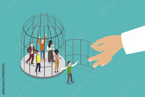 3D Isometric Flat Vector Illustration of Freedom, Taking New Opportunities