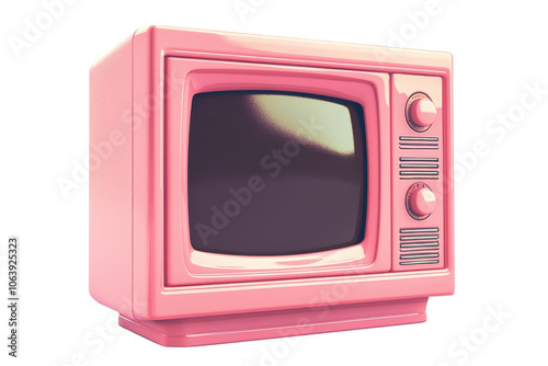 Retro pink television set with dials and vintage design, evoking nostalgia and classic style. Perfect for media and retro-themed projects. photo