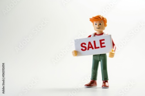 toy man holding a sign with the text (Sale)