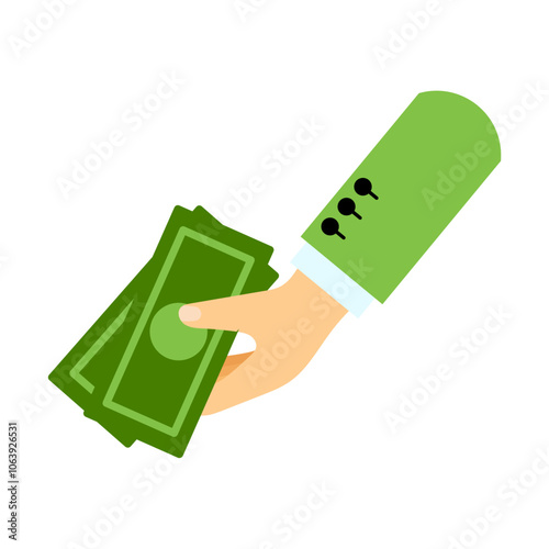 Hand with bills. Vector simple color flat illustration.