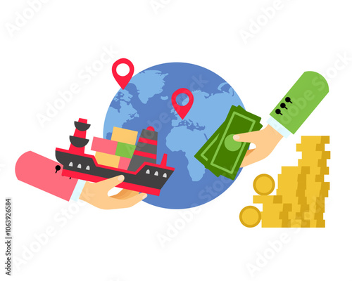 International trade. Vector simple color flat illustration.