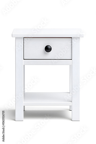 Wooden bedside table, Minimalist Scandinavian style, isolated on white background