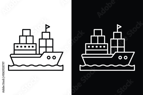 Cargo ship icon on White Background Vector Art Illustration on white background.