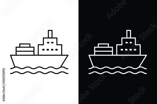 Cargo ship icon on White Background Vector Art Illustration on white background.