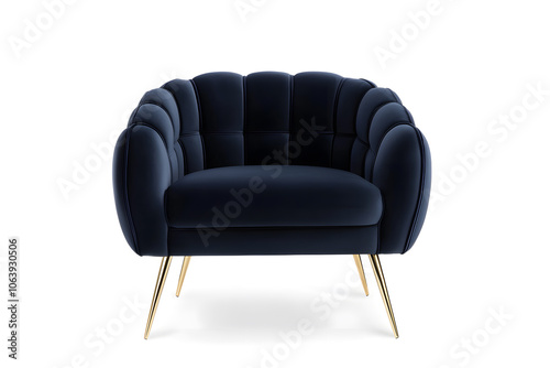 Velvet chair in art deco style isolated on white transparent background