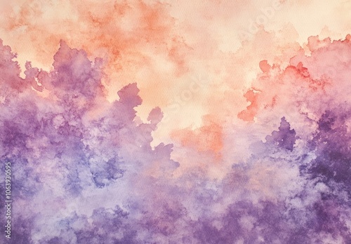 Peach and purple watercolor background with cloud texture