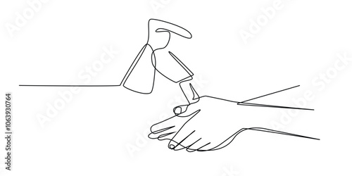 continuous line of washing hands.one line drawing of washing hands with water faucet.single line vector illustration of keeping clean by washing hands.isolated white background
