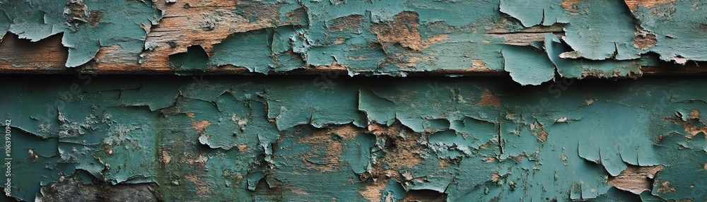 Peeling Teal Paint on Weathered Wooden Surface