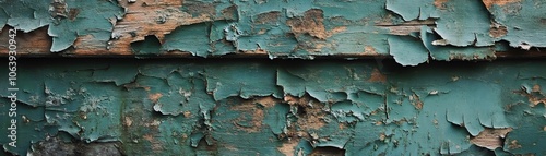 Peeling Teal Paint on Weathered Wooden Surface photo