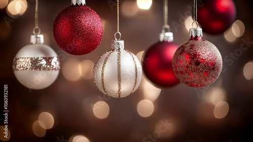 A bunch of Christmas ornaments hanging from a string