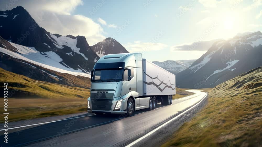 Modern cargo truck delivers cargo in a snow storm and bad weather. Freight delivery concept. Modern cargo truck delivers cargo in a snow storm and bad weather. Freight delivery concept.