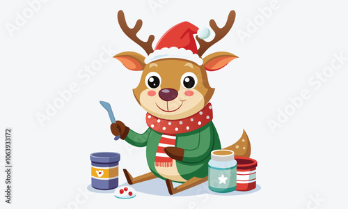 Christmas Day, Reindeer Repair Ointment vector white background illustration Generative Ai