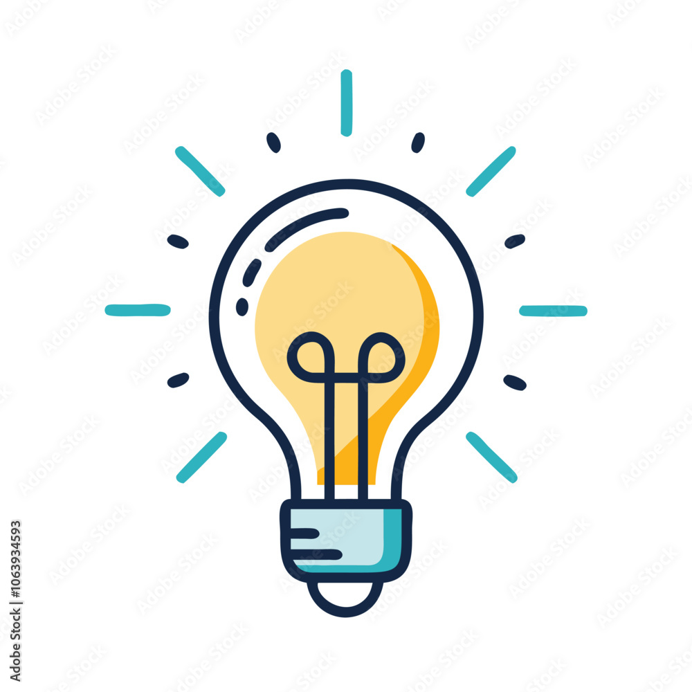 Bright light bulb icon symbolizing ideas, Illustration of a glowing light bulb, representing creativity, ideas, innovation, and inspiration in a simple, vibrant design.
Bright light bulb icon symbolizing ideas, Illustration of a glowing light bulb, representing creativity, ideas, innovation, and inspiration in a simple, vibrant design.