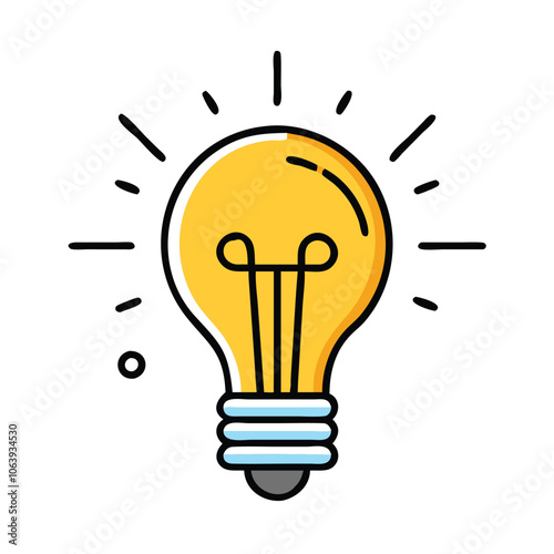 Bright light bulb icon symbolizing ideas, Illustration of a glowing light bulb, representing creativity, ideas, innovation, and inspiration in a simple, vibrant design.
