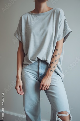 Mock-up Portrait: Man-Women Showcasing a Casual T-Shirt Style photo