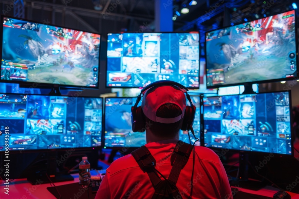 Gamer is participating in a livestreamed esports tournament Gamer is participating in a livestreamed esports tournament