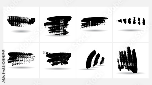 Rough Painted Brush Strokes Set. A diverse set of ink brush strokes and boxes, adding a handmade, textured look to digital designs or print projects.