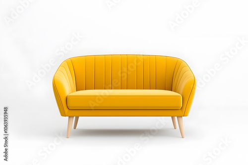 Velvet sofa in art deco style isolated on white transparent background