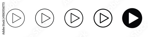 Set of 5 Play icon - 1 Silhouette - 1 unexpanded vector - Animated play button icon for music and video, featuring a click-to-start action and designed for isolation
